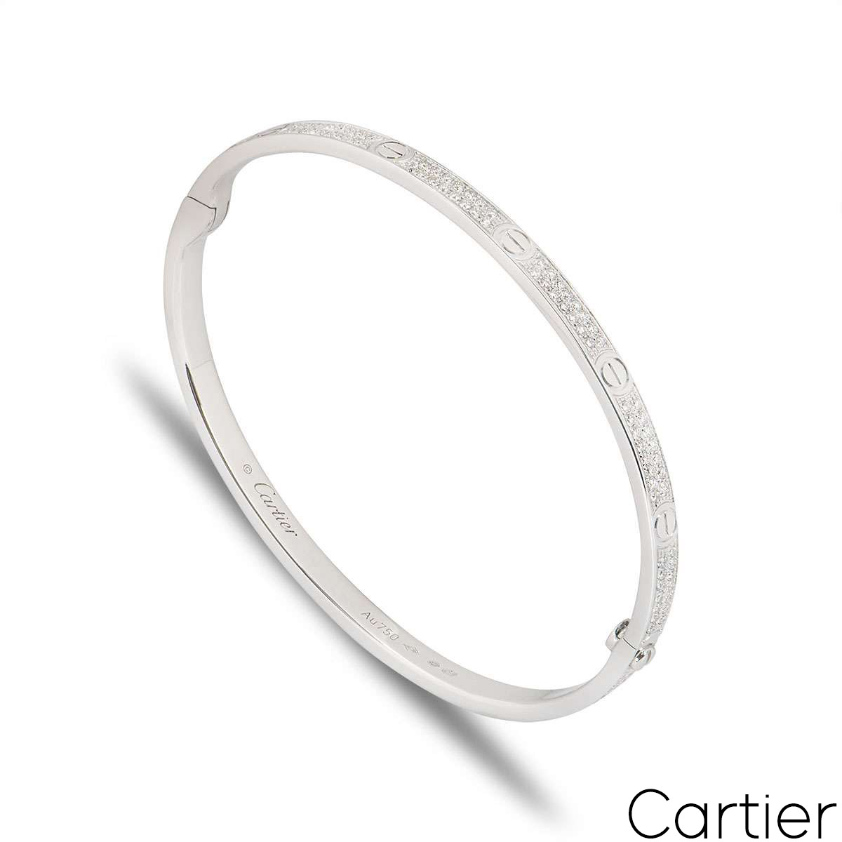 Cartier White Gold Pave Diamond SM Love Bracelet Size 17 N6710817